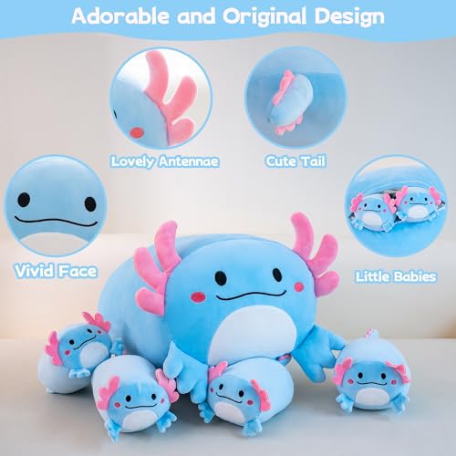 Gudisi Axolotl Plush, 16" Cute Axolotl Stuffed Animals Mommy with 4 Baby Plushies in Tummy,Soft Jumbo Axolotl Plush Christmas and Birthday Gifts for Girls Boys by Gudisi - Used condition - Image 3