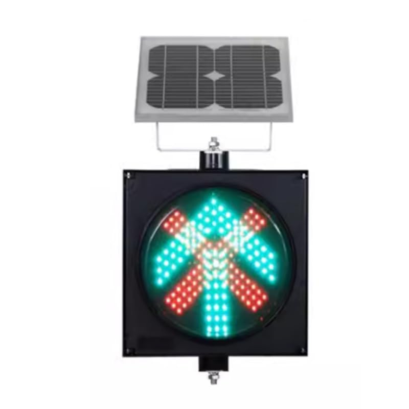 Controlador de semáforo,led semáforo,Semáforo solar con mando a distancia, 2 en 1 Industrial Advertencia Flecha Luz, 300mm（12"） Cruz Roja Flecha Verde Lámpara Indicadora de Tráfico con Panel Solar
