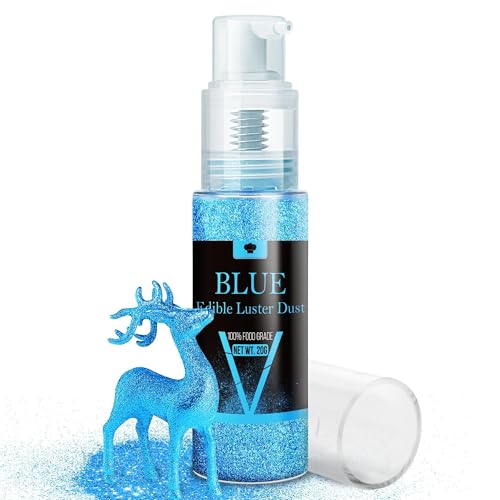 Purpurina Comestible Azul - 20g Purpurina Comestible Reposteria Spray para Decoracion de Pasteles, Fondant, Bebidas, Cócteles y Chocolate, Glitter Comestible Alimenticio para Huevos de Pascua, Navidad