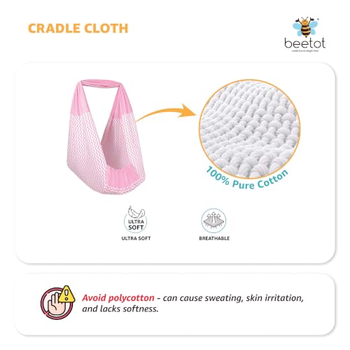 Image of Premium Swing Cradle Set | Hanging Swing Cradle, Removable 5-Layer Padded Bed & Mosquito Net | Up to 15 kg | Pink Stripes