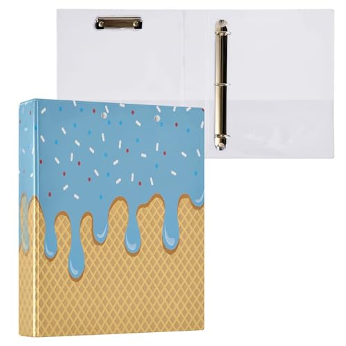 Image of 3 Ring Binder Blue Ice Cream 1.5 inch Binders Three Ring Binders with Clipboard Fit 8.5'' x 11'' Paper 3 Interior PVC Clear Pockets for Office Supplies