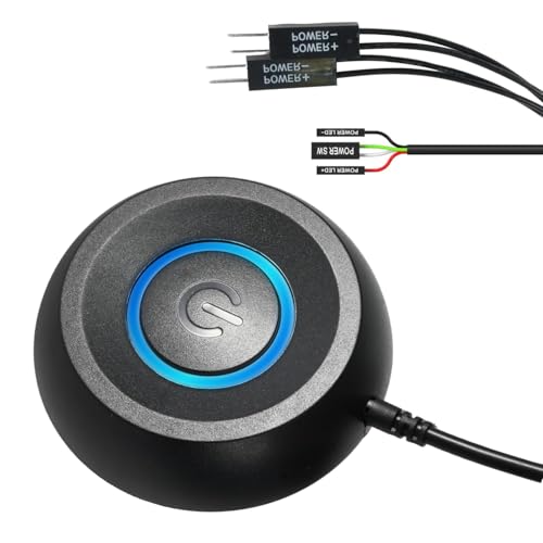 PC Power Button, Desktop Computer Power Switch, Externer Remote Start, 2m Verlängerungskabel EIN Aus Schalter PC für Büro Zuhause Computer Netzschalter, Verlängerungskabel mit LED-Licht (schwarz)