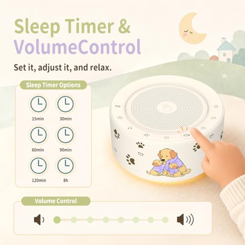Image of Kipcush White Noise Machine for Baby & Adults, Sleep Sound Machine with 30 Soothing Sounds, 8-Color Night Light, Memory Function, White Noise for Sleeping, Nursery, Office, Travel, Relaxation