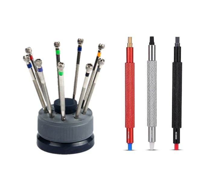 9-Piece Screwdriver Set with 3 Watch Hand Pressers - Multi-Use Repair Kit for Watches, Glasses, Jewelry, Laptops