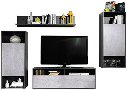 CS Schmalmöbel Wall Set, Wood, Graphite/Concrete, 40x260x161 cm