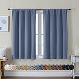 Simplebrand Ava Denim Blue Short Blackout Curtains for Bedroom 45 Inches Long 2 Panels Set, Solid Thermal Insulated, Energy Saving Window Treatment Curtains Blackout Drapes, W40 x L45 Inch, Denim Blue