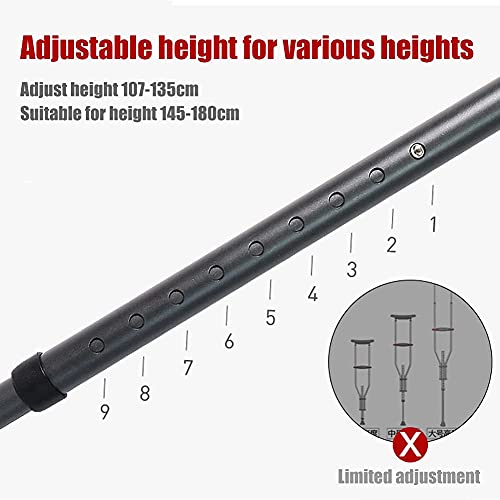 Muleta ergonómica para las axilas, muleta plegable en forma de F para adultos, muleta para las axilas con soporte para el brazo, soporta hasta 286 libras, para adultos y niños con alturas de