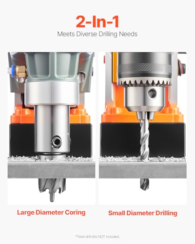 VEVOR 1300W 13000N 810RPM Magnetic Drill Press 40mm Diameter 50mm Depth 11 Drill Bits for Home Renovation Ship Building Railway Bridge