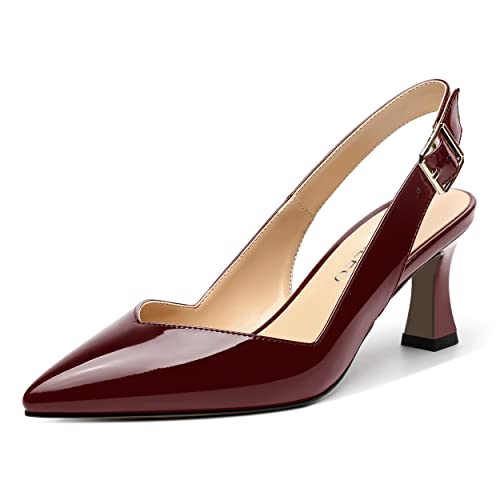 NUMALEO Womens Buckle Pointed Toe Ankle Strap Casual Patent Evening Spool Mid Heel Pumps Shoes 2.5 Inch