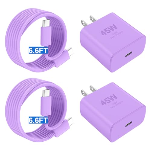 Image of 16 Pro Max Charger Fast Charging, 45W USB C Super Fast Charger Block & 6.6FT Long Type C Cable for Phone 16 /16 Pro /15 /15 Pro Max, Galaxy, Purple