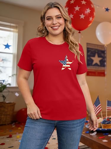Image of Ithalt Patriotic Plus Size Shirts for Women 250th Anniversary USA Shirts American Flag Tshirt USA Short Sleeve Tops