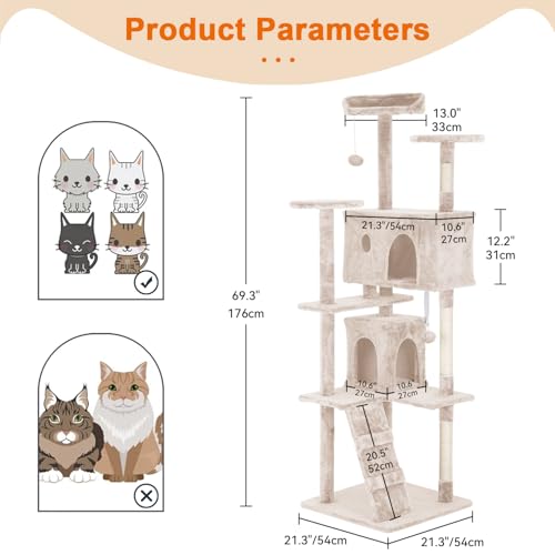 Dopinmin Torre para Gatos de 69.3 pulgadas Beige miniatura 7