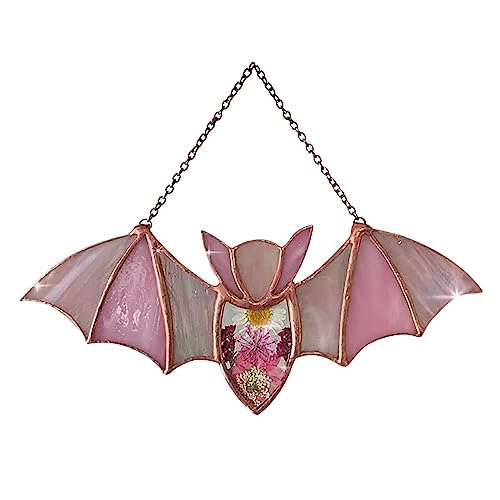 Colorful Acrylic Bat Decoration Window Hanging Suncatcher Stunning Hanging Window Panels for Halloween Decoration Acrylic Window Wall Art Decor for Living Room Home Office Kitchen (Pink)