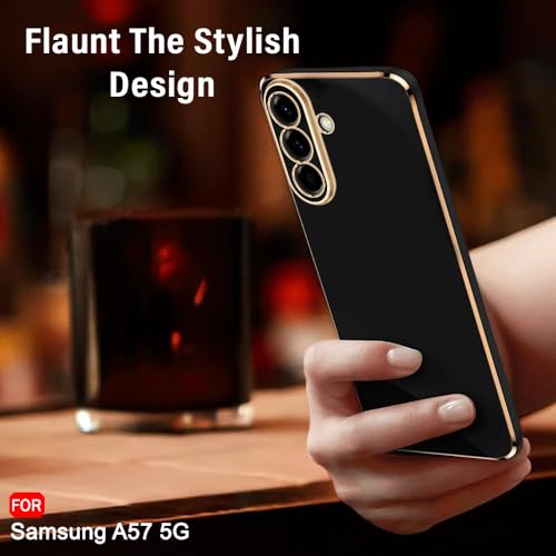 Image of TheGiftKart Back Cover for Samsung Galaxy A57 5G Case | Luxurious Golden-Plated Outlines | Raised Lips for Camera & Screen Protection | Shockproof Design | Stylish Galaxy A57 Back Cover (TPU, Black)