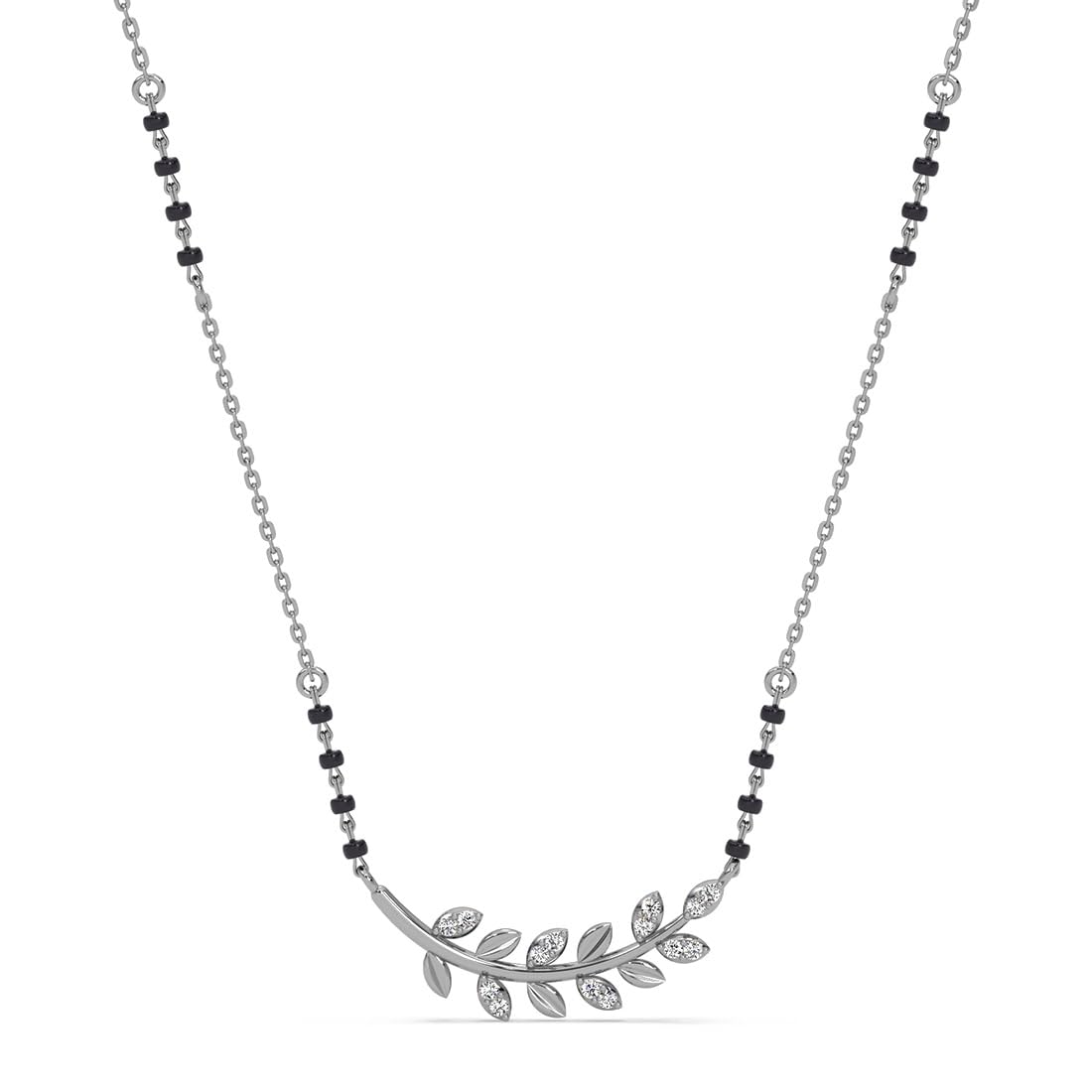 clara 925 Sterling Silver Rimsha Leafy Mangalsutra Tanmaniya Pendant With Black Beads Chain | Platinum Plated, Swiss Zirconia |Gift for Women-picture-37