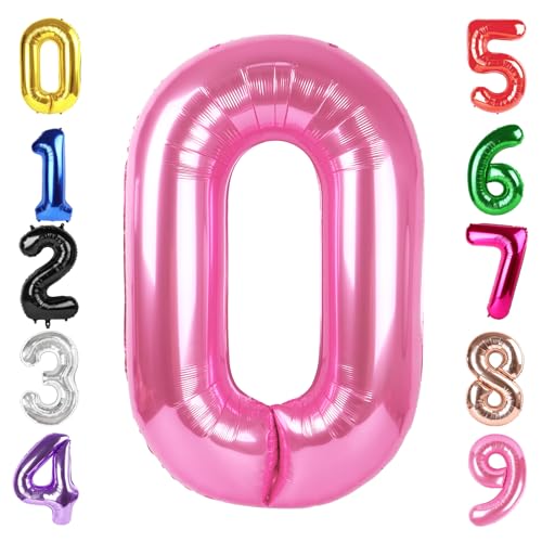 Image of 40 Inch Pink Number 0 Balloon Birthday Party Decorations for Men & Women | 40 Inch Pink inflatable foil number balloons, large birthday decorations for 0th birthday