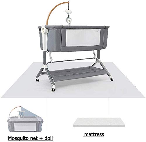 ATR Wickelstation Co-Schlafkrippe, Faltbare Seitenschlafkrippe, mit Musikglocke + Komfortpuppe + 88 * 32 cm großer Ablagekorb (95 * 57 * 81 cm, 5-Fach höhenverstellbar)