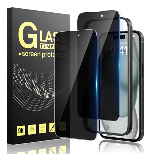 Guretok Verre Trempé Anti-Espion pour iPhone 15 6,1 Pouces, Vitre Protection pour iPhone 15 écran Protege Kit Outil d'Installation Facile, [Sans Bulles][9H...