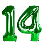 Green Number 14 Balloon 40 inch, 14 Number Balloons, 14th Green Birthday Decorations, 14 Year Old Girls Boys Party Supplies, St. Patrick's Day Games Theme Birthday Decorations