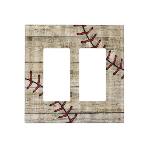 Wpshijia Copertura per interruttore della luce, stile rustico, vintage, country, beige, in legno, con 2 uscite, piastra decorativa GFCI, piastra elettrica per cabina di fattoria, decorazione per