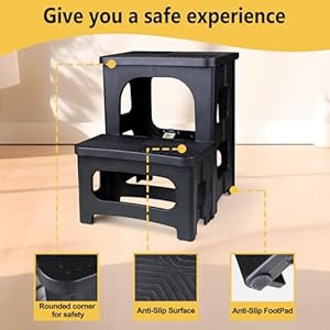Folding 2 step stool non slip collapsible step stool for adults and kids 8 17 dual heights holds 250 lbs portable step stool for kitchen home bedroom office bathroom rvblack  urban country home decor