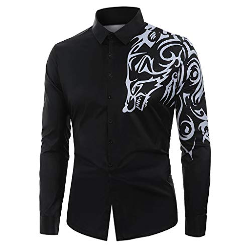 LANSKIRT Camisetas de Manga Larga para Hombre Casual Camisa Estampadas Animal Cuello Vuelto Blusa Ropa de Otoño Sudaderas