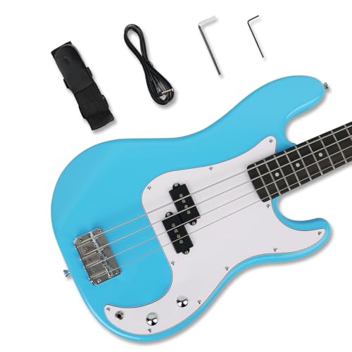 Demusea electric P bass guitar full size standard 4string glossy blue 34inch scale length maple neck...