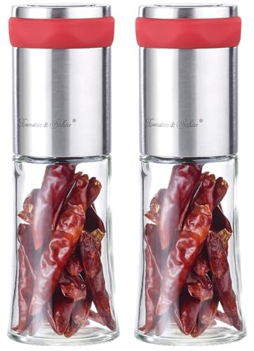Rosenstein & Söhne Chili Mühlen: 2er-Set Gewürz- und Chilimühlen mit Edelstahl-Mahlwerken (Chili Gewürzmühle, Gewürzmühle Chil, Zerkleinerer)