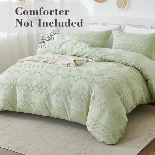 Image of EMME Green Tufted Duvet Cover Set, Boho Bedding for All Seasons - 1 Duvet Cover + 1 Pillowcase (Sage Green, Twin)