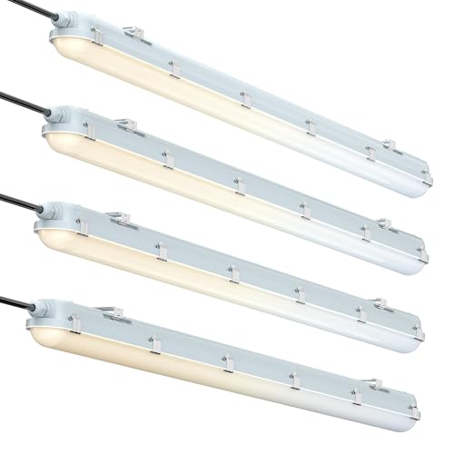 4FT Vapor Tight LED Fixture 60W/50W/40W/30W 7800LM LED Vapor Proof Light Fixture 6000K/5000K/4000K/3500K/3000K 100-277V ETL Listed IP65 Waterproof Shop Lights for Garage Warehouse Workshop 4Pack