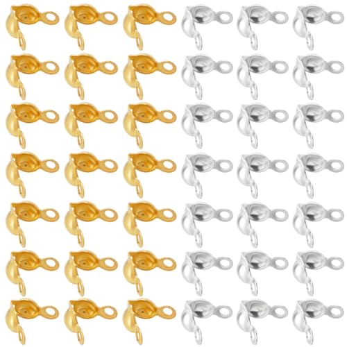 SOFPLATE 1 Box 1200Pcs Bead Tip Caps Beads Tips Knot Covers Gold Silver Open Brass Calotte Ends Caps Clamshell Knot Cover for Jewellery Making Bead Assortments Supplies DIY Necklace Bracelet Earrings