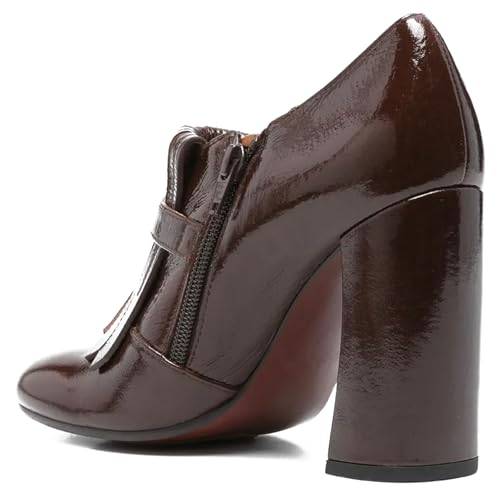 Women's Pumps Brown Chunky High Heel Loafers for Women Side Zipper Round Toe Tassel Prom Office Wedding Shoes3