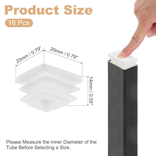 Image of PATIKIL Square Plastic Plug, 16 Pcs 7 /9 Inch /20mm Tubing Insert End Caps Plastic Plug Cap for Square Tubes Chair Legs Furniture Metal Tubing Hardware Plugs Fences, White