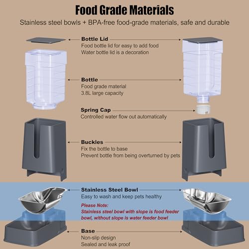 Automatic Cat Feeder and Cat Water Dispenser Set with Stainless Steel Bowls Gravity Dog Feeder for Small Medium Big Dog Pets Puppy Kitten, 3.8Lx 2 - Image 4