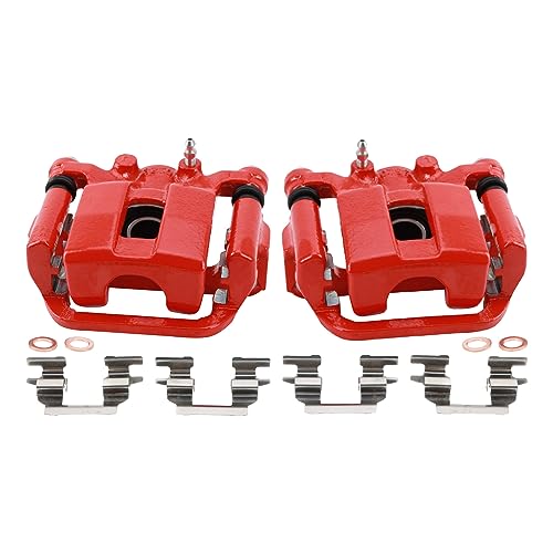 Image of TRQ Performance Rear Driver and Passenger Side Brake Caliper Set Caliper Brackets Hardware Compatible with 08-13 Nissan Rogue 14-15 Rogue Select