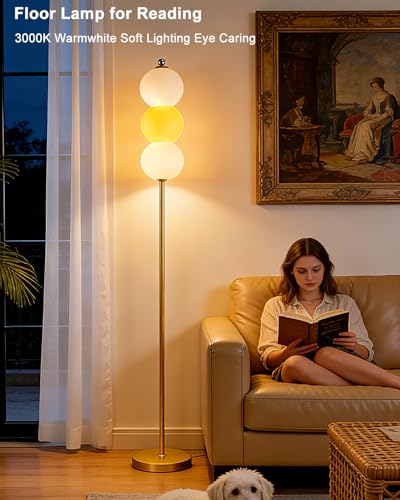 Image of Lightdot RGB Floor Lamp with Touch Control, Dimmable Globe Modern Standing Lamp, RGB&3000K Color Changing LED Floor Lamp Ambient Lighting, Yellow Tall Lamp for Living Room Bedroom Gaming Corner Decor