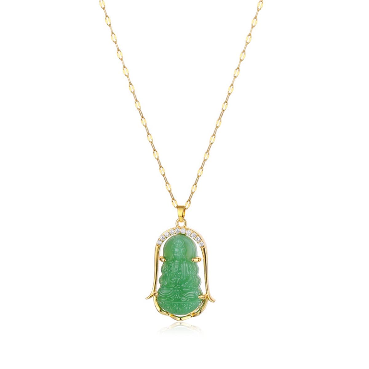 Fuqimanman2020 Lucky 18k Gold Plated Laughing Buddha Pendant Necklace Green Jade Cubic Zirconia Crystal Ice Out Gemstone Amulet Protection Jewelry for Women Men