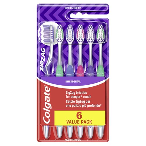 Colgate Zahnbürste ZigZag, mittel, 6 Stück - Vorteilspack, Zahnbürste für Tiefenreinigung