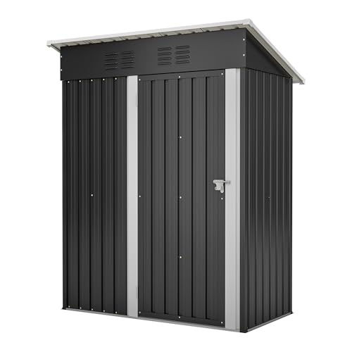 GIHAUVIA Metall Gerätehaus 153x73x182cm,wetterfestes Gartenschuppen aus verzinktem Stahl, abschließbar mit Belüftungsgitter & Schrägdach, Robustes Lagerhaus für Garten & Werkstatt (Schwarz)