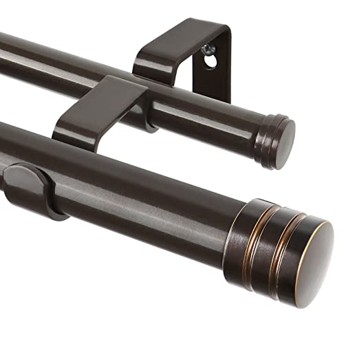 TONIAL1 Inch Double Curtain Rods for Windows 66 to 120 Inches (6-12ft), Heavy Duty Decorative Drapery Rod for 32 to 144 Inches (5.75-11.7ft) with Classic Cap Finial, Bronze