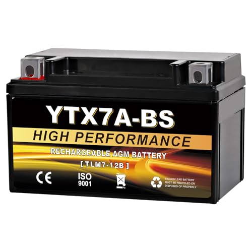 Daakmax YTX7A-BS 12V 6Ah AGM Sealed Motorcycle Battery, Maintenance-Free, Compatible