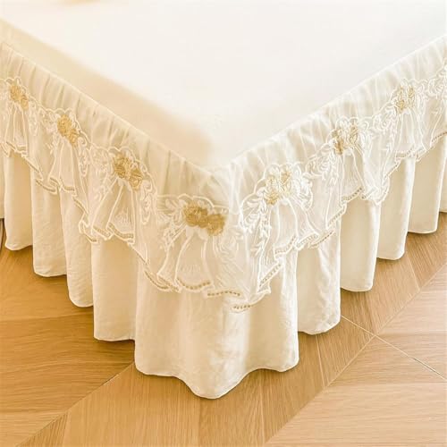 Drap-housse avec jupe de lit en microfibre beige 180x220cm - 2