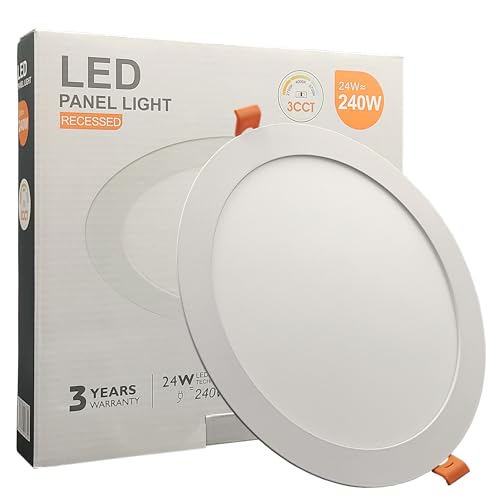FactorLED ¡OFERTA! Downlight LED Circular 24W (240W) Slim, Placa Empotrable Redondo Extraplano 2400 lúmenes gran luminosidad, Ø225mm, Luz Seleccionable 2700K 4000K 5700K (CCT)