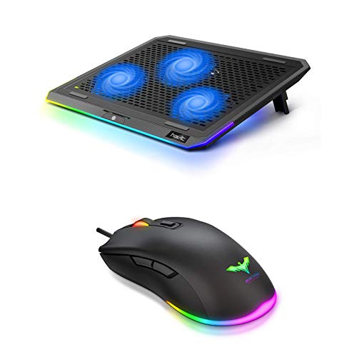 havit RGB Laptop Cooling Pad for 15.6-17 Inch Laptop with 3 Quiet Fans and Touch Control, RGB Gaming Mouse for Desktop Laptop Gamer & Work