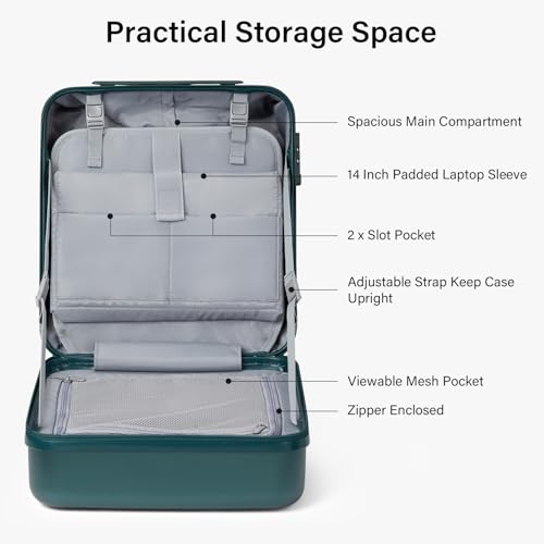 Hanke 16 Inch Underseat Carry On Luggage with Wheels Hard Shell Mini Small Suitcases Carry On Bag for Airline Approved TSA Luggage Lightweight Travel Suitcase(Blackish Green) - Thumbnail 5