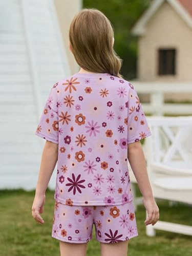 Image of Haloumoning Girls Summer 2 Piece Outfits Kids Oversized T Shirts and Shorts Clothing Sets 5-14 Years