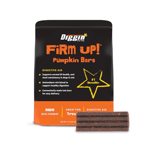 Diggin' Your Dog Firm Up Bars for Dogs & Cats, 100% Made in USA, Pumpkin Powder Bars for Dogs, Digestive Support, Apple Pectin, Fiber, Healthy Stool, 6 Count
