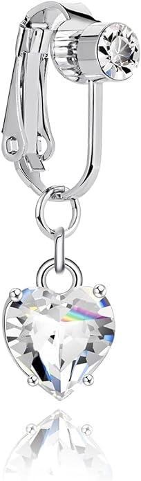 Fake Silver Belly Navel Clip || 316L Stainless Steel Heart shaped Crystal Button || Surgical Clip for Women || CZ Dangle Rhinestone Belly Button || Clamp Piercing Jewellery-image-40