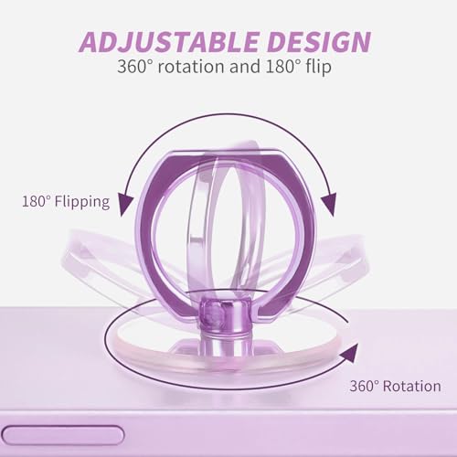 Image of 2 Pack Jsoerpay Clear Phone Ring Holder, Transparent Cell Phone Ring Grip 360Rotation Finger Ring Stand, Phone Kickstand Compatible with Most of Phones, Tablet and Case, Lavender
