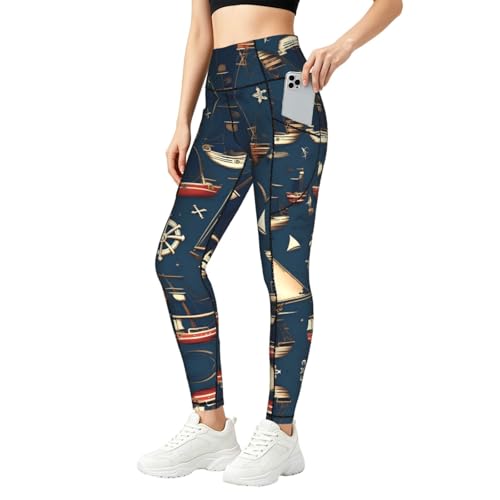 Leggings náuticos de piratas para mujer con bolsillos y conjunto de gimnasio